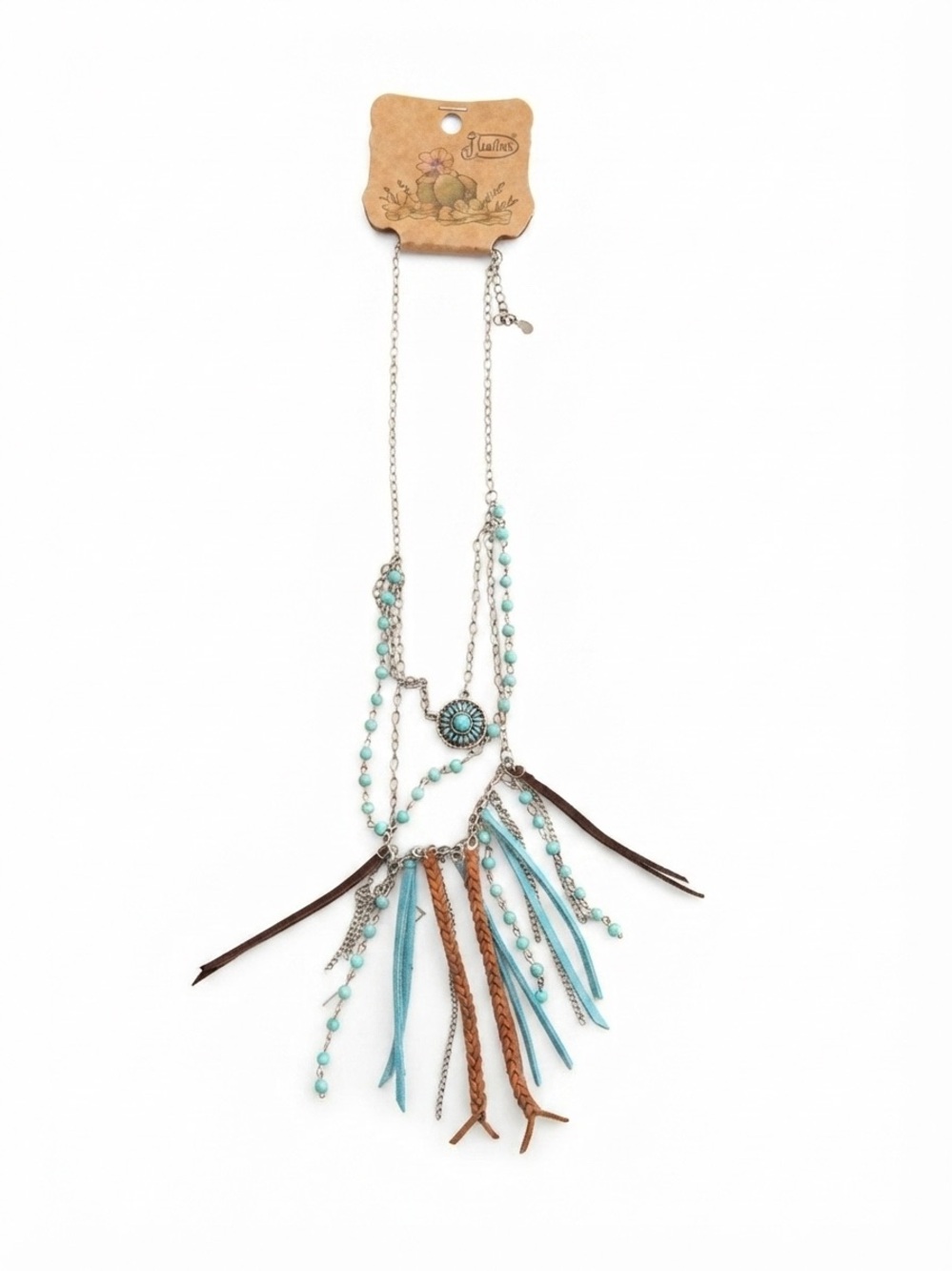 Cowgirl NWT Justin Western Boho Turquoise Beaded Fringe Statement Necklac - Picture 3 of 5